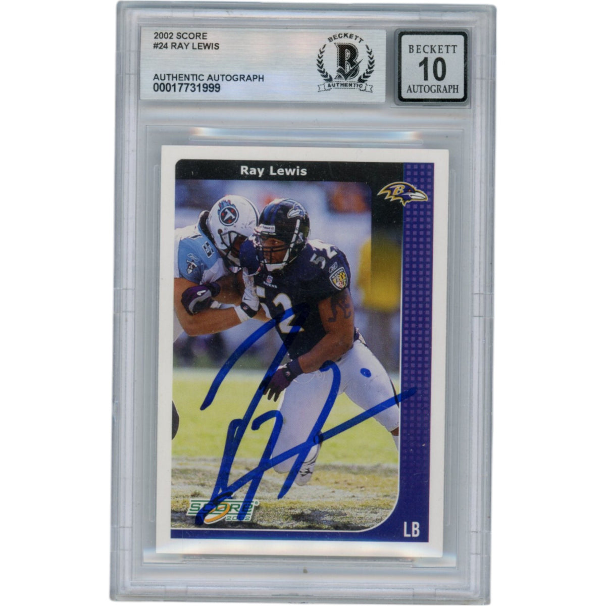 Ray Lewis Baltimore Ravens Signed Card - 2002 Score #24 Slabbed Beckett Beckett-Powers Sports Memorabilia