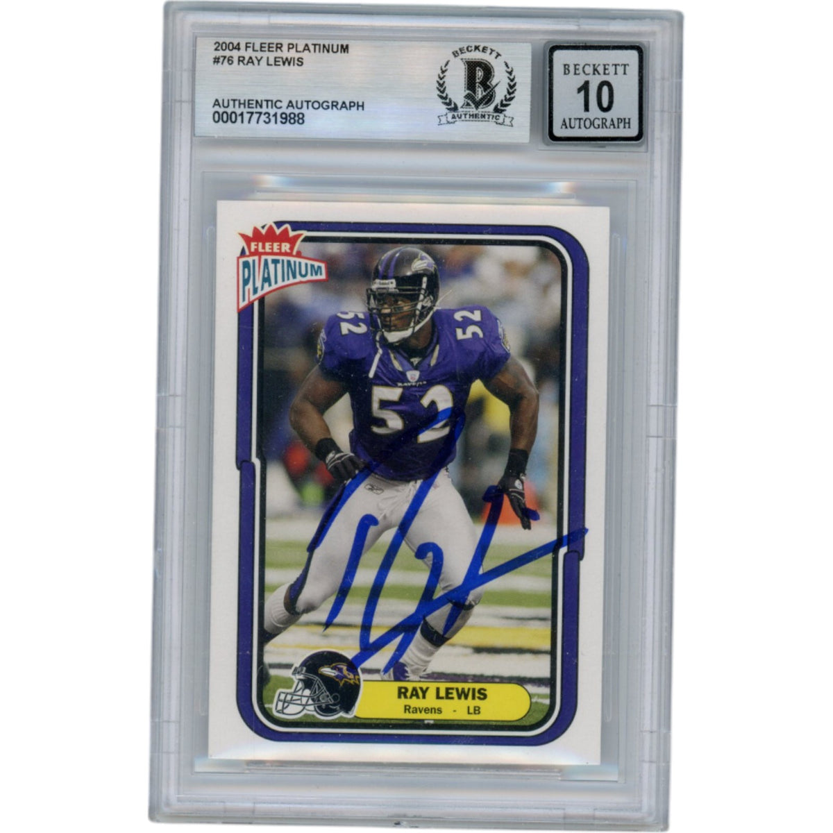 Ray Lewis Baltimore Ravens Signed Card - 2004 Fleer Platinum #76 Slabbed Beckett Beckett-Powers Sports Memorabilia