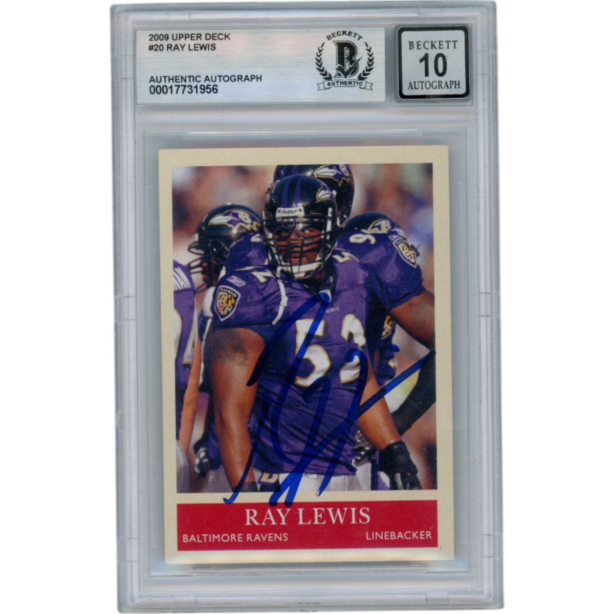 Ray Lewis Baltimore Ravens Signed Card - 2009 Philadelphia #20 Slabbed Beckett Beckett-Powers Sports Memorabilia