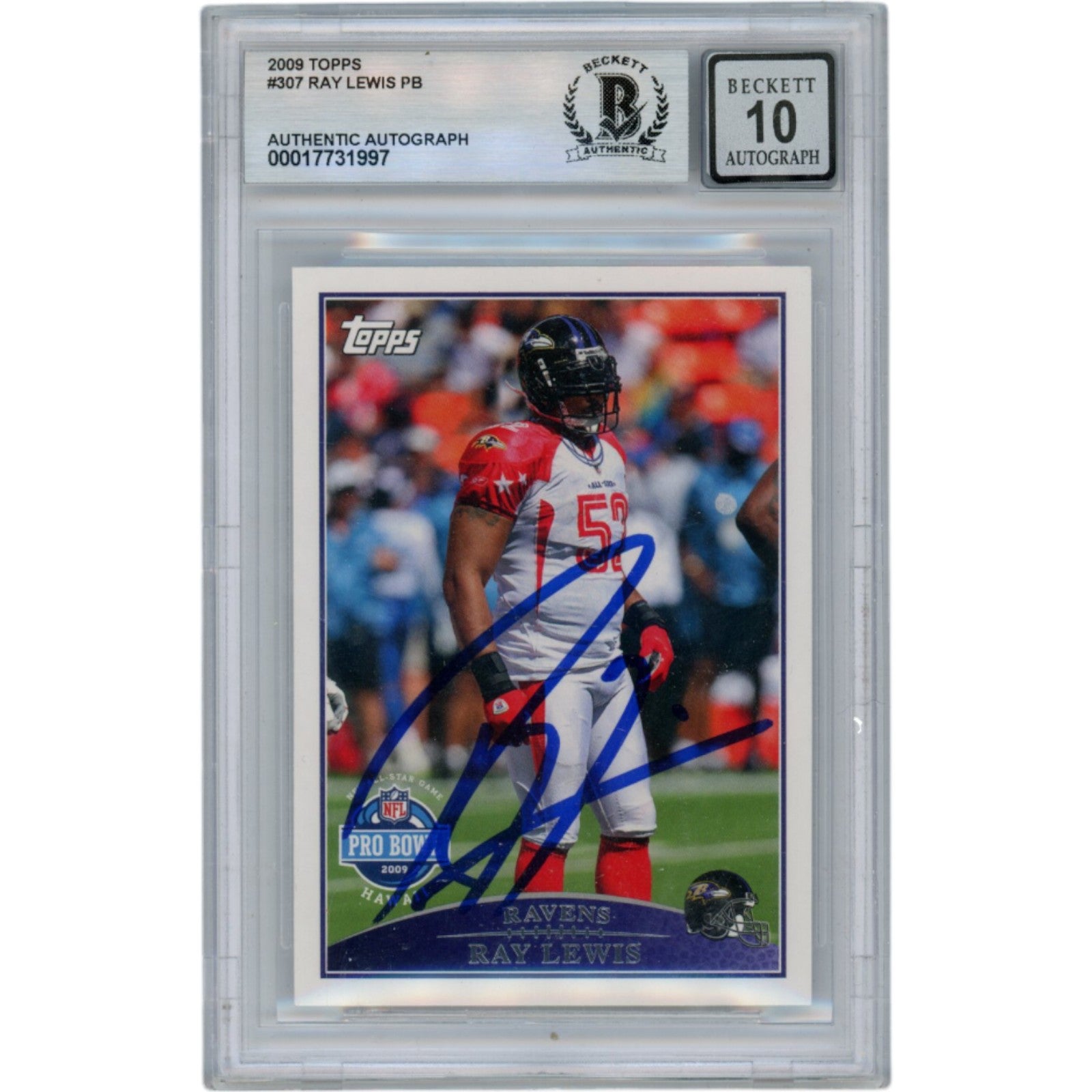 Ray Lewis Baltimore Ravens Signed Card - 2009 Topps #307 Slabbed Beckett Beckett-Powers Sports Memorabilia