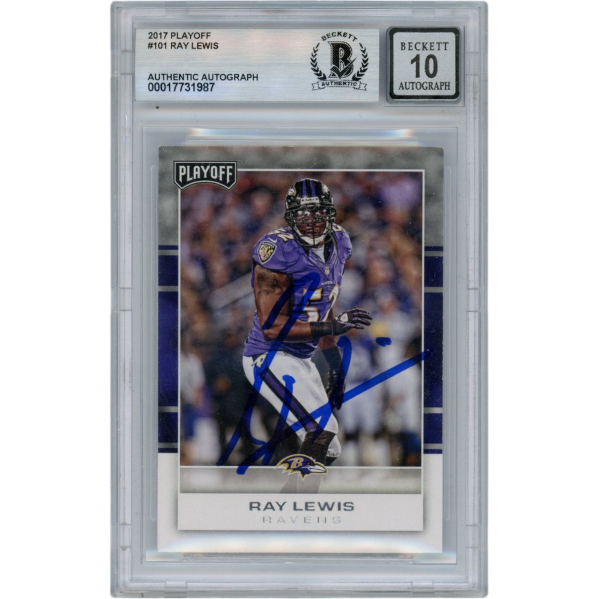 Ray Lewis Baltimore Ravens Signed Card - 2017 Playoff #101 Slabbed Beckett Beckett-Powers Sports Memorabilia