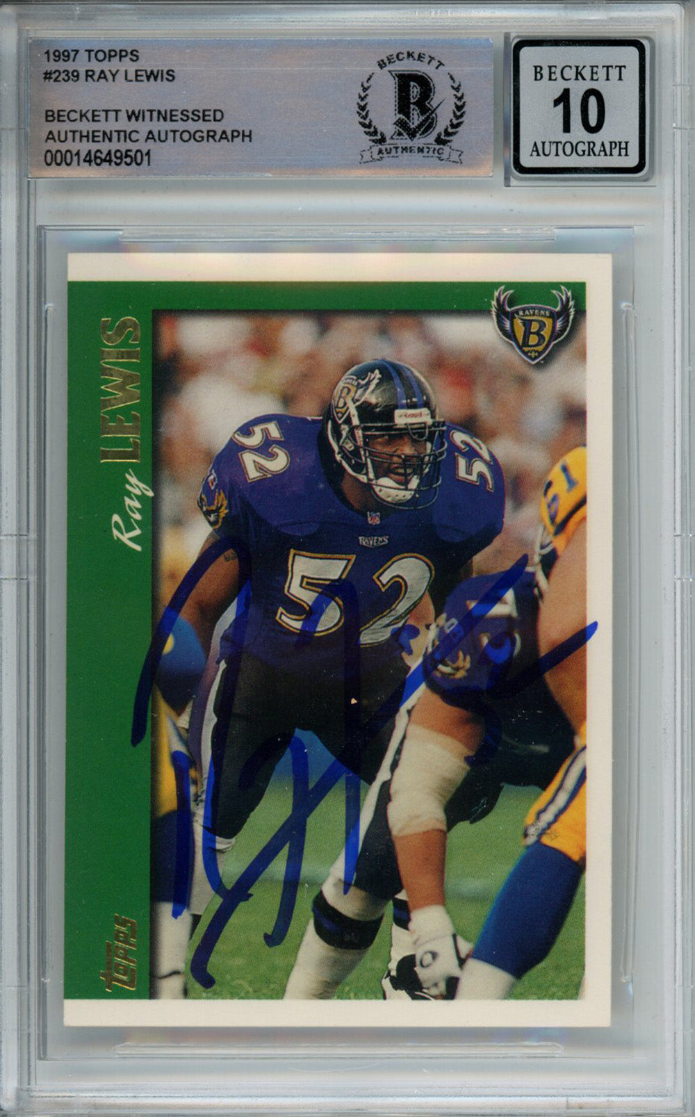 Ray Lewis Baltimore Ravens Signed Card - 1997 Topps #239 Beckett Slab Beckett-Powers Sports Memorabilia