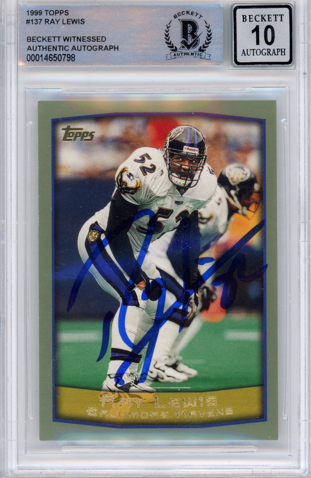 Ray Lewis 1999 Topps #137 Trading Signed Card-Powers Sports Memorabilia