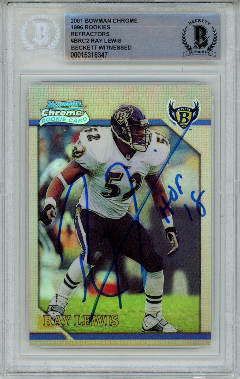 Ray Lewis Baltimore Ravens Signed Card - 2001 Bowman Chrome #BRC2 Beckett Slab Beckett-Powers Sports Memorabilia