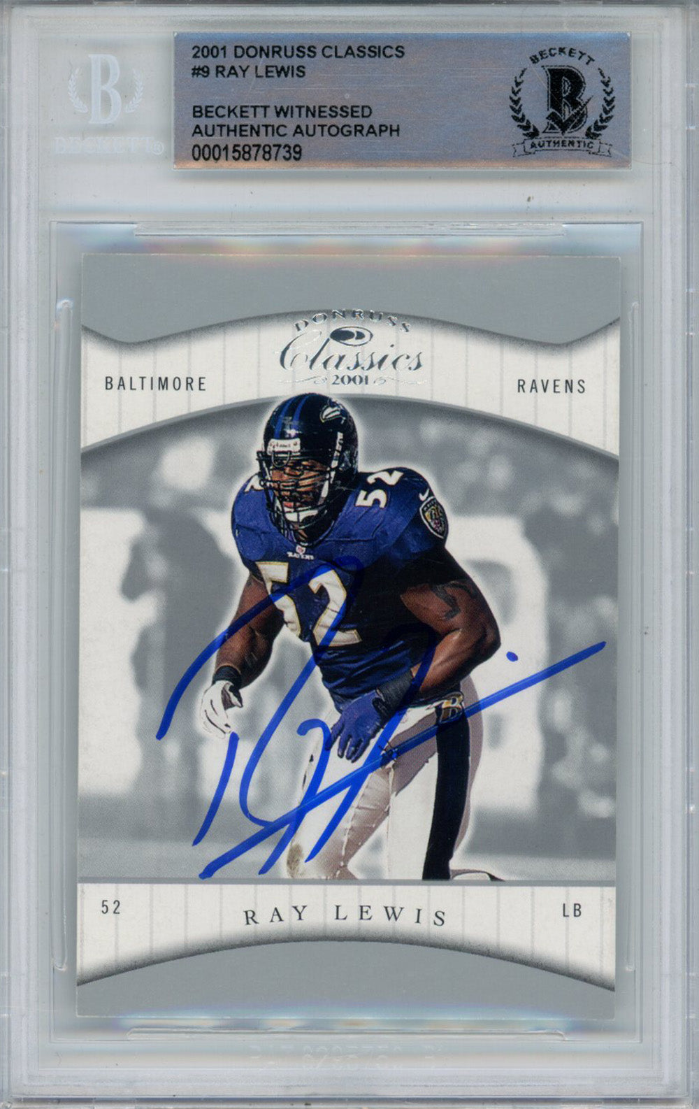 Ray Lewis 2001 Donruss Classics #9 Trading Signed Card-Powers Sports Memorabilia
