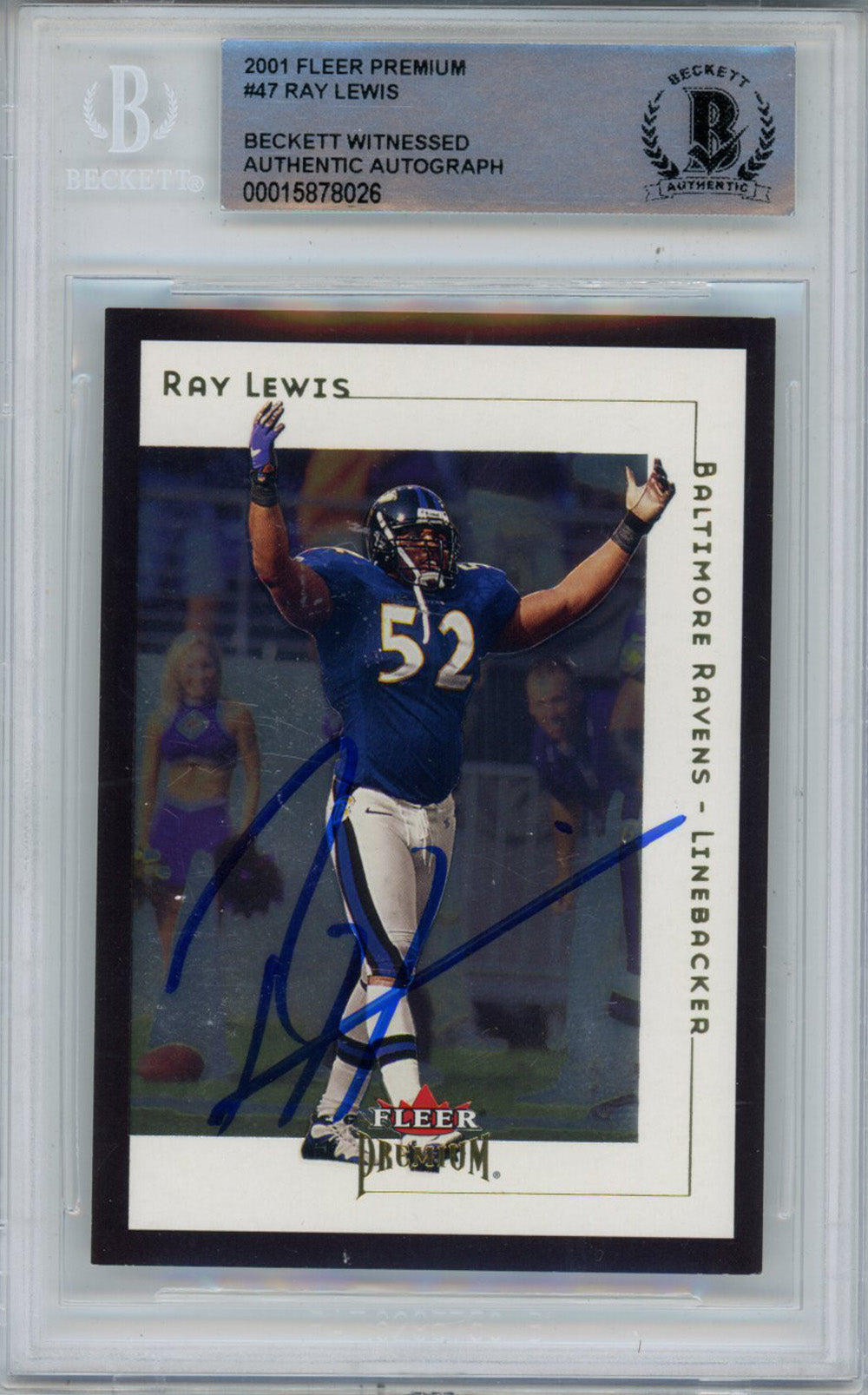 Ray Lewis 2001 Fleer Premium #47 Trading Signed Card-Powers Sports Memorabilia