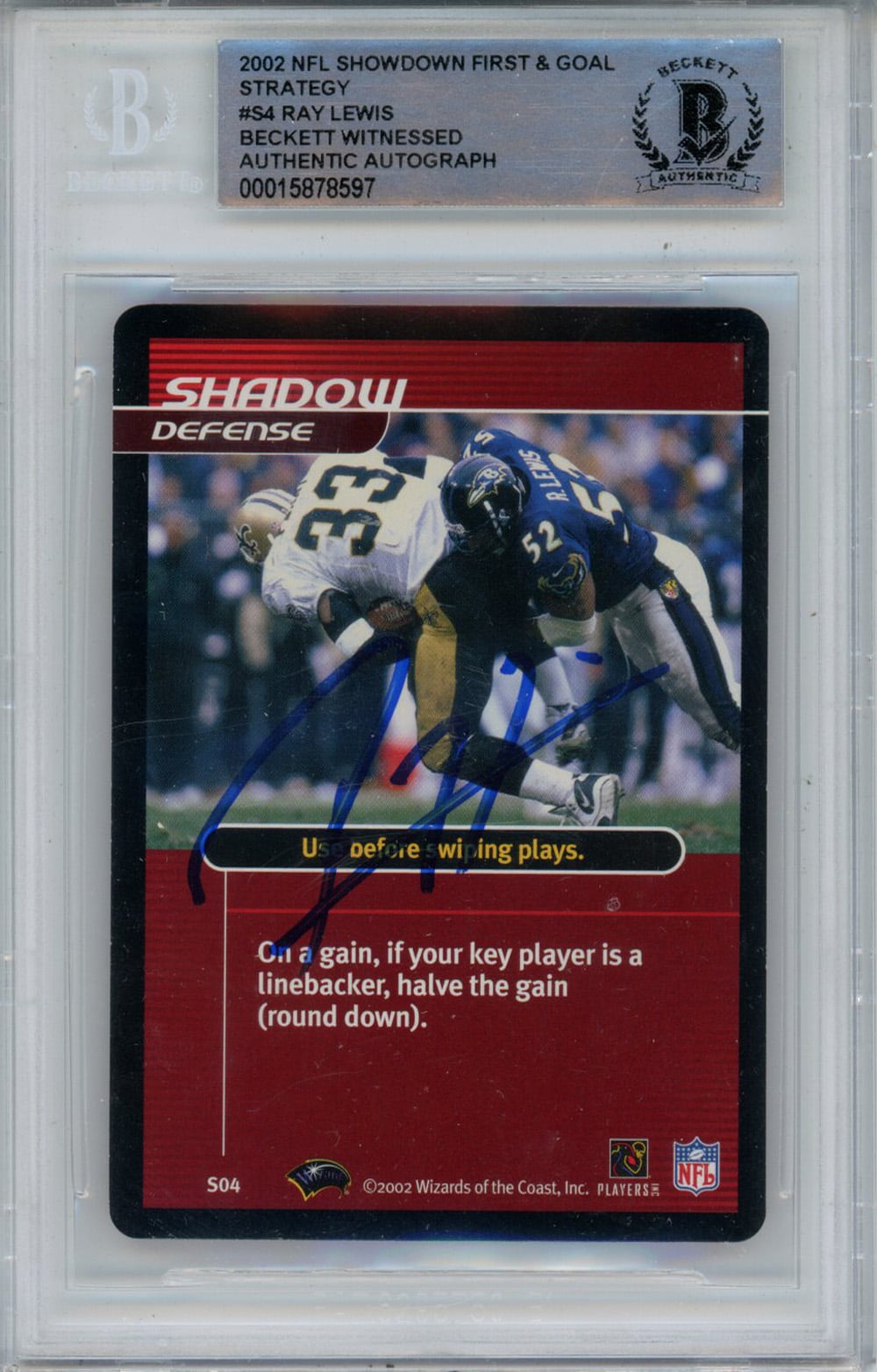 Ray Lewis Signed 2002 Showdown First & Goal Strategy #S4 Card BAS Slab-Powers Sports Memorabilia