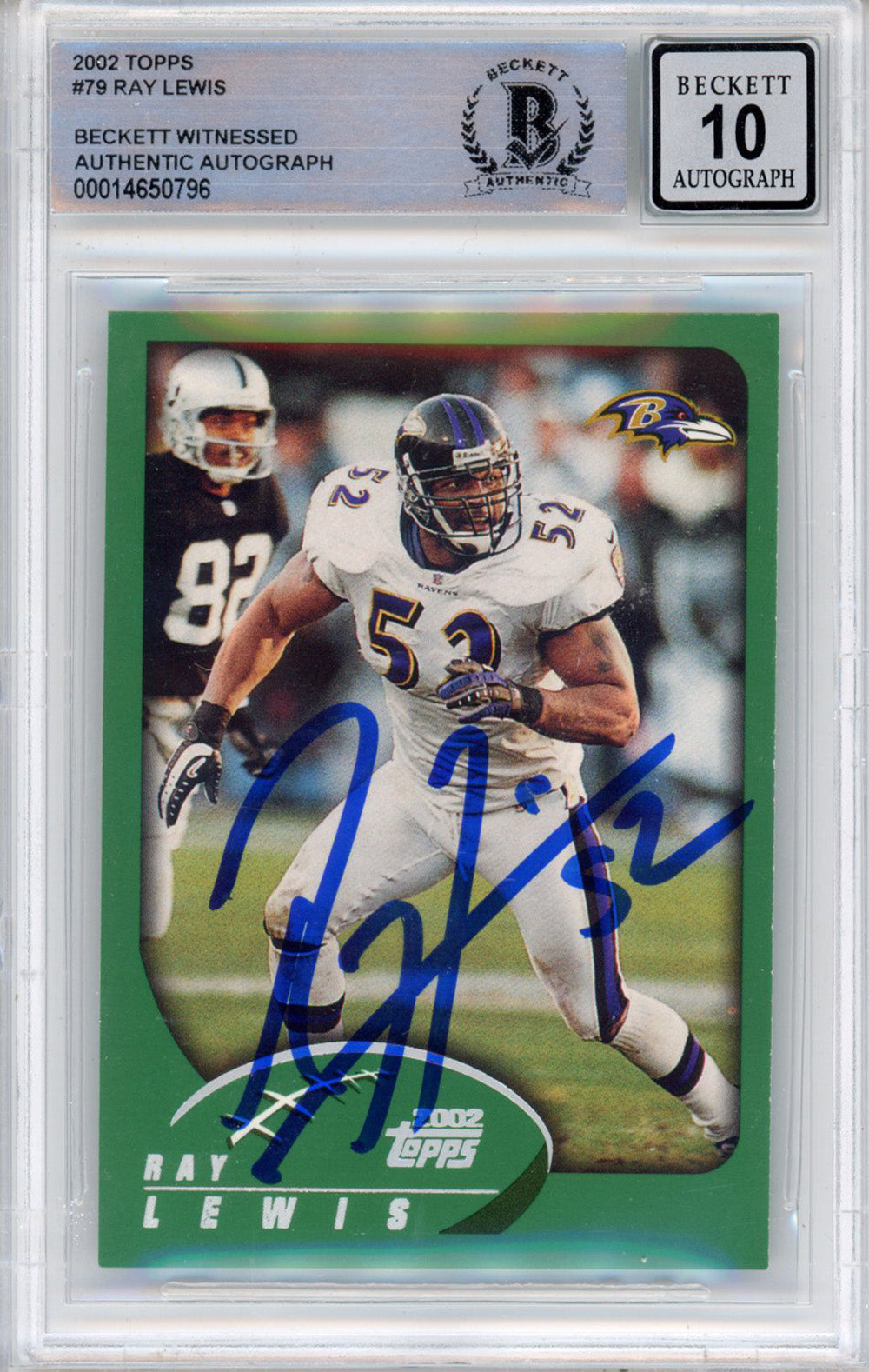 Ray Lewis Baltimore Ravens Signed Card - 2002 Topps #79 Beckett Slab Beckett-Powers Sports Memorabilia