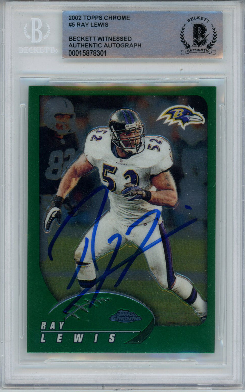 Ray Lewis 2002 Topps Chrome #5 Trading Signed Card-Powers Sports Memorabilia