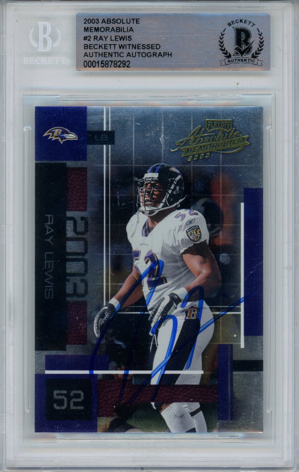 Ray Lewis Signed 2003 Absolute Memorabilia #2 Trading Card Beckett Slab-Powers Sports Memorabilia