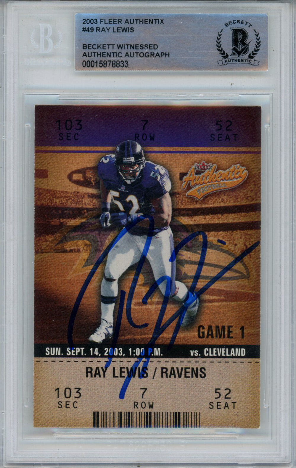 Ray Lewis 2003 Fleer Authentix #49 Trading Signed Card-Powers Sports Memorabilia