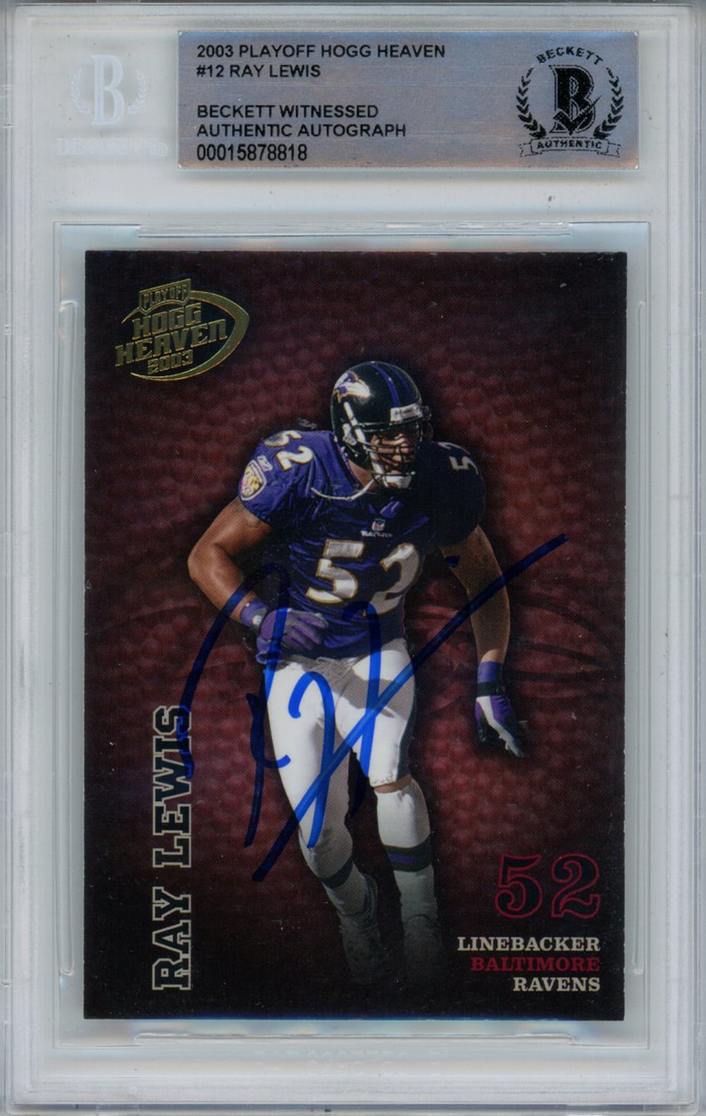 Ray Lewis Signed 2003 Playoff Hogg Heaven #12 Trading Card Beckett Slab-Powers Sports Memorabilia