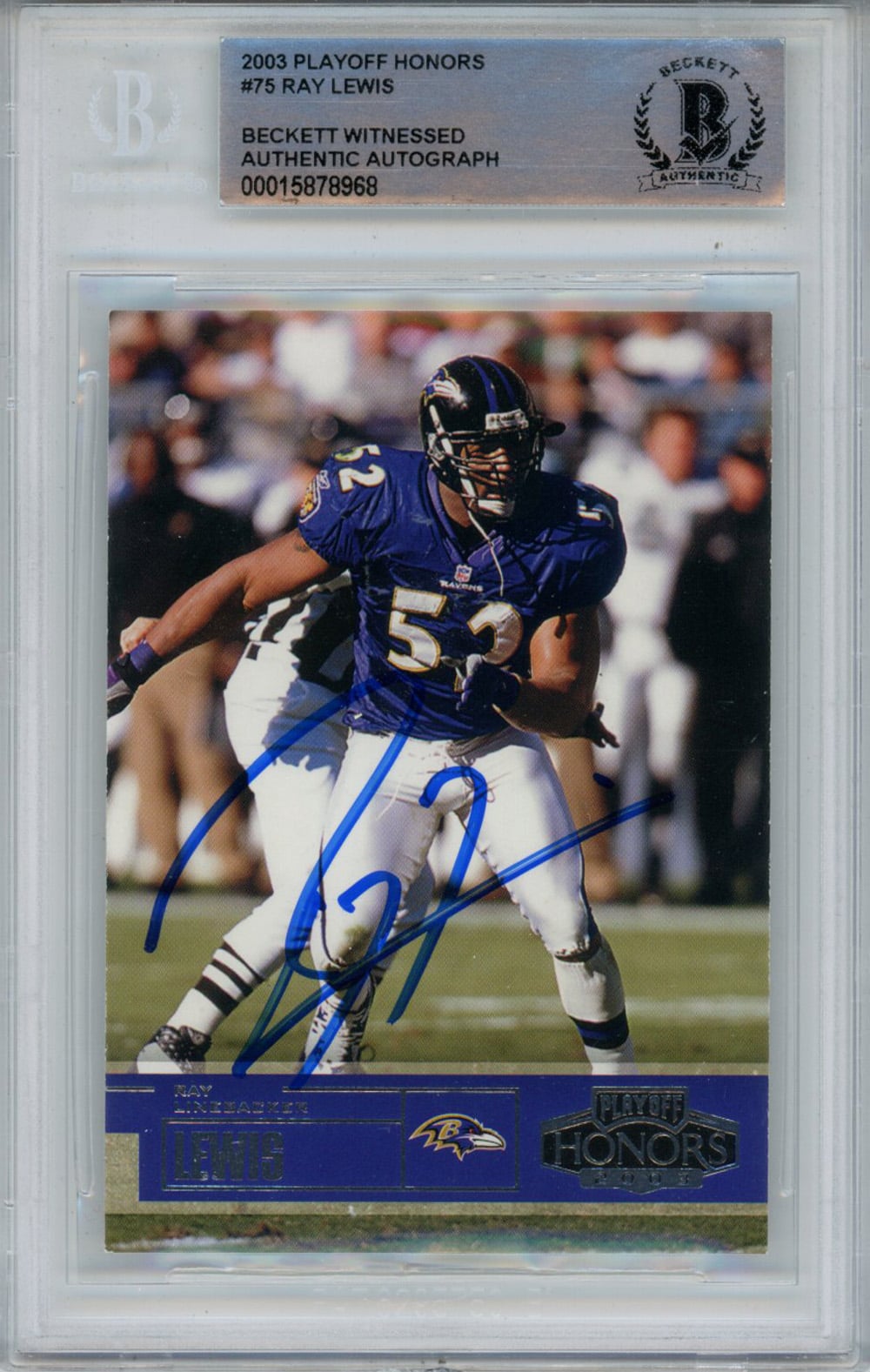 Ray Lewis Signed 2003 Playoff Honors #75 Trading Card Beckett Slab-Powers Sports Memorabilia