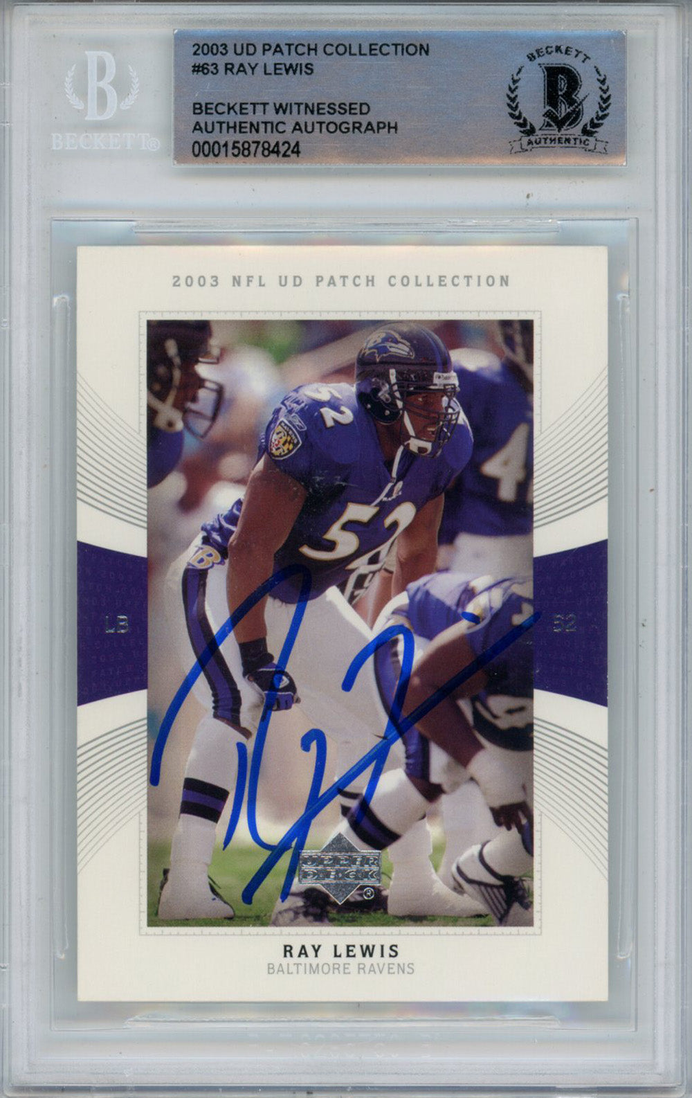 Ray Lewis 2003 UD Patch Collection #63 Trading Signed Card-Powers Sports Memorabilia