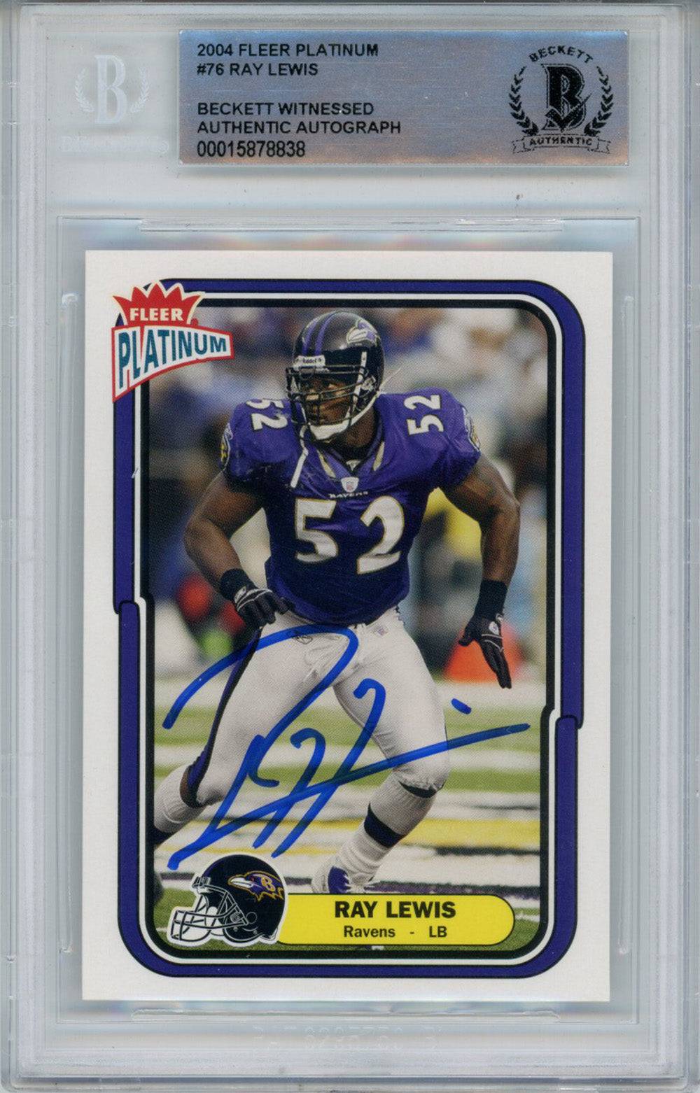 Ray Lewis 2004 Fleer Platinum #76 Trading Signed Card-Powers Sports Memorabilia