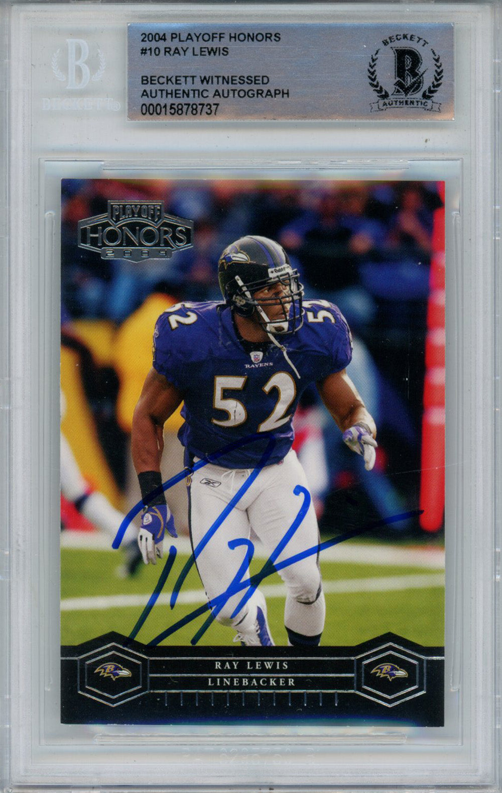 Ray Lewis 2004 Playoff Honors #10 Trading Signed Card-Powers Sports Memorabilia