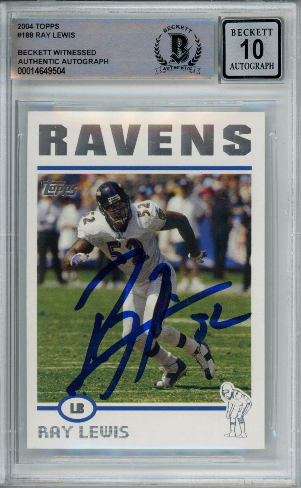 Ray Lewis Baltimore Ravens Signed Card - 2004 Topps #188 Beckett Slab Beckett-Powers Sports Memorabilia