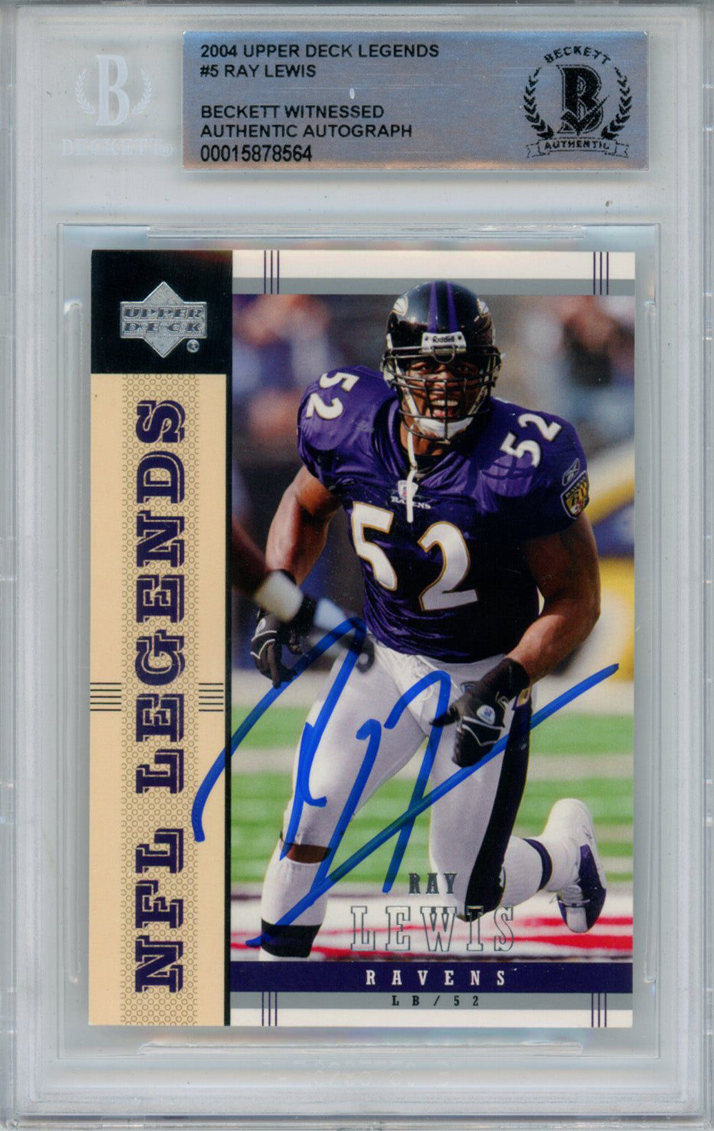 Ray Lewis 2004 Upper Deck Legends #6 Trading Signed Card-Powers Sports Memorabilia