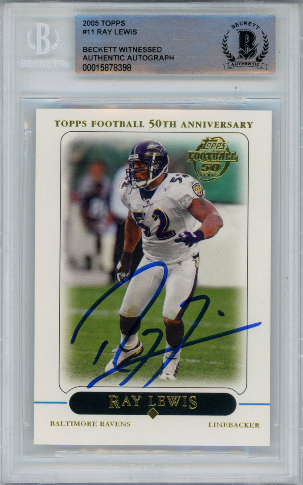 Ray Lewis 2005 Topps #11 Trading Signed Card-Powers Sports Memorabilia