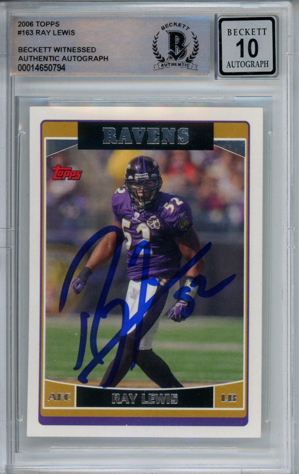 Ray Lewis Baltimore Ravens Signed Card - 2006 Topps #163 Beckett Slab Beckett-Powers Sports Memorabilia