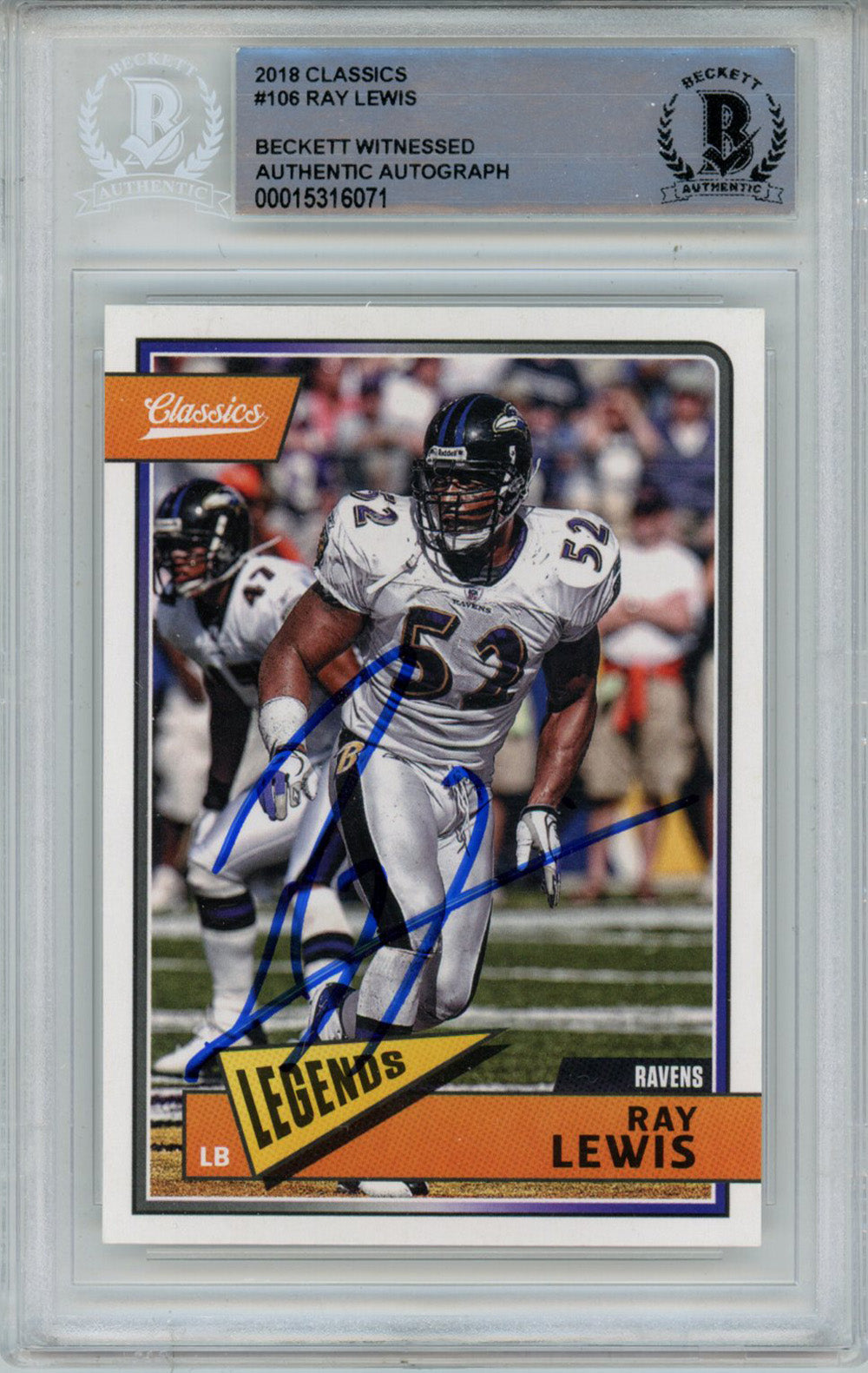 Ray Lewis 2018 Panini Classics #106 Trading Signed Card-Powers Sports Memorabilia
