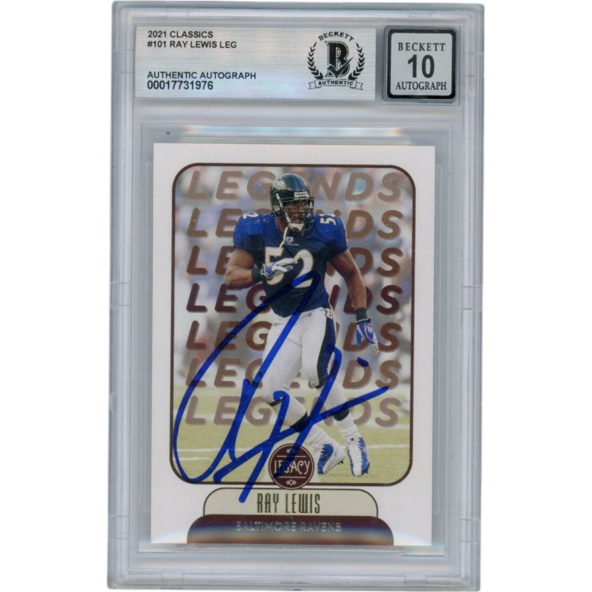 Ray Lewis Baltimore Ravens Signed Card - 2021 Legacy #101 Slabbed Beckett Beckett-Powers Sports Memorabilia