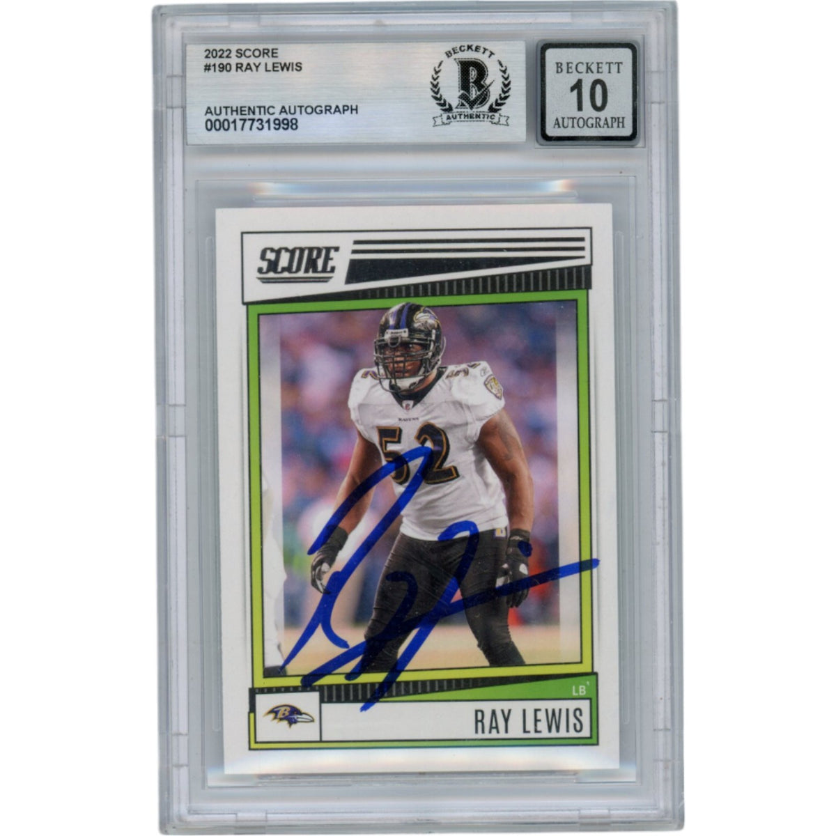 Ray Lewis Baltimore Ravens Signed Card - 2022 Score #190 Slabbed Beckett Beckett-Powers Sports Memorabilia