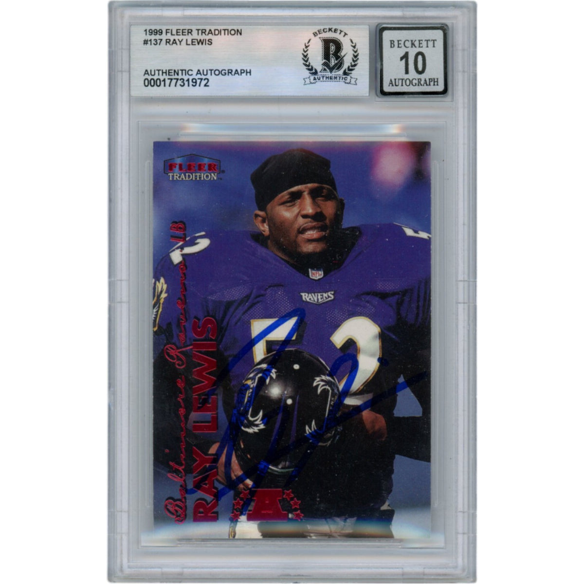 Ray Lewis 1999 Fleer Tradition #137 Slabbed Signed Card-Powers Sports Memorabilia