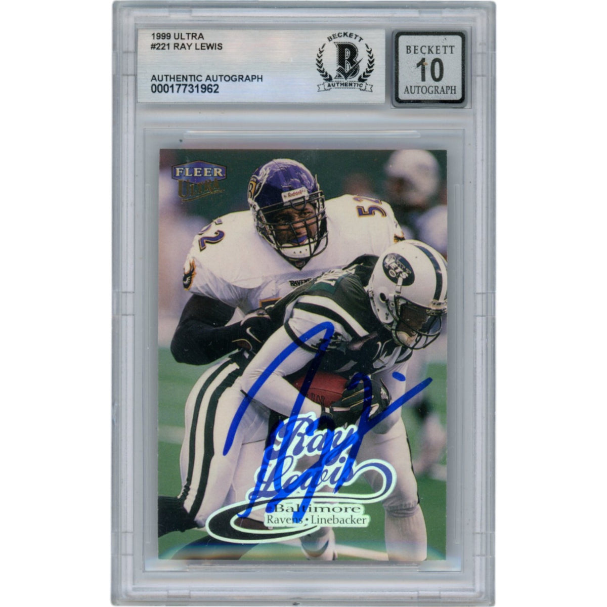Ray Lewis 1999 Fleer Ultra #221 Slabbed Trading Signed Card-Powers Sports Memorabilia