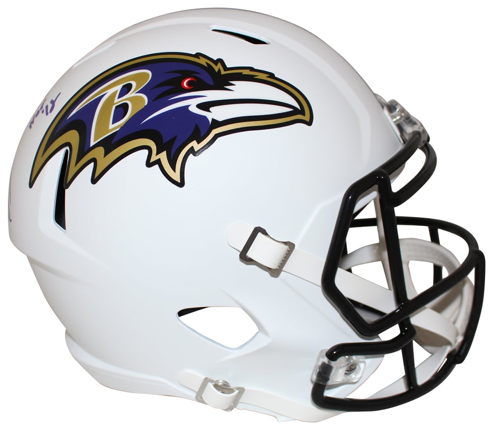 Ray Lewis Baltimore Ravens F/S Flat White Signed Helmet HOF BAS-Powers Sports Memorabilia