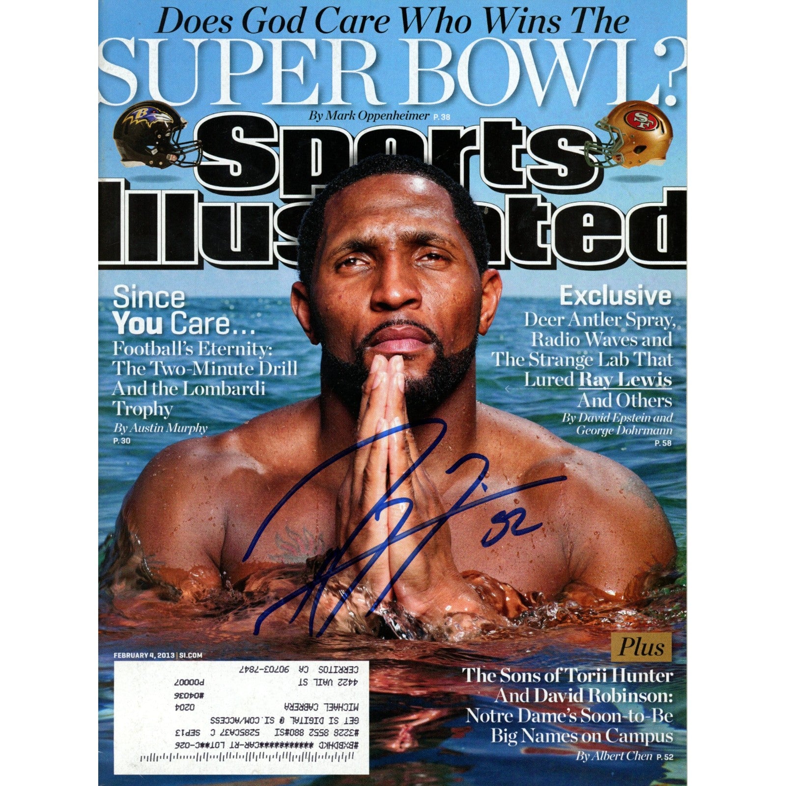 Ray Lewis Baltimore Ravens Signed Sports Illustrated 2/4/13-Powers Sports Memorabilia