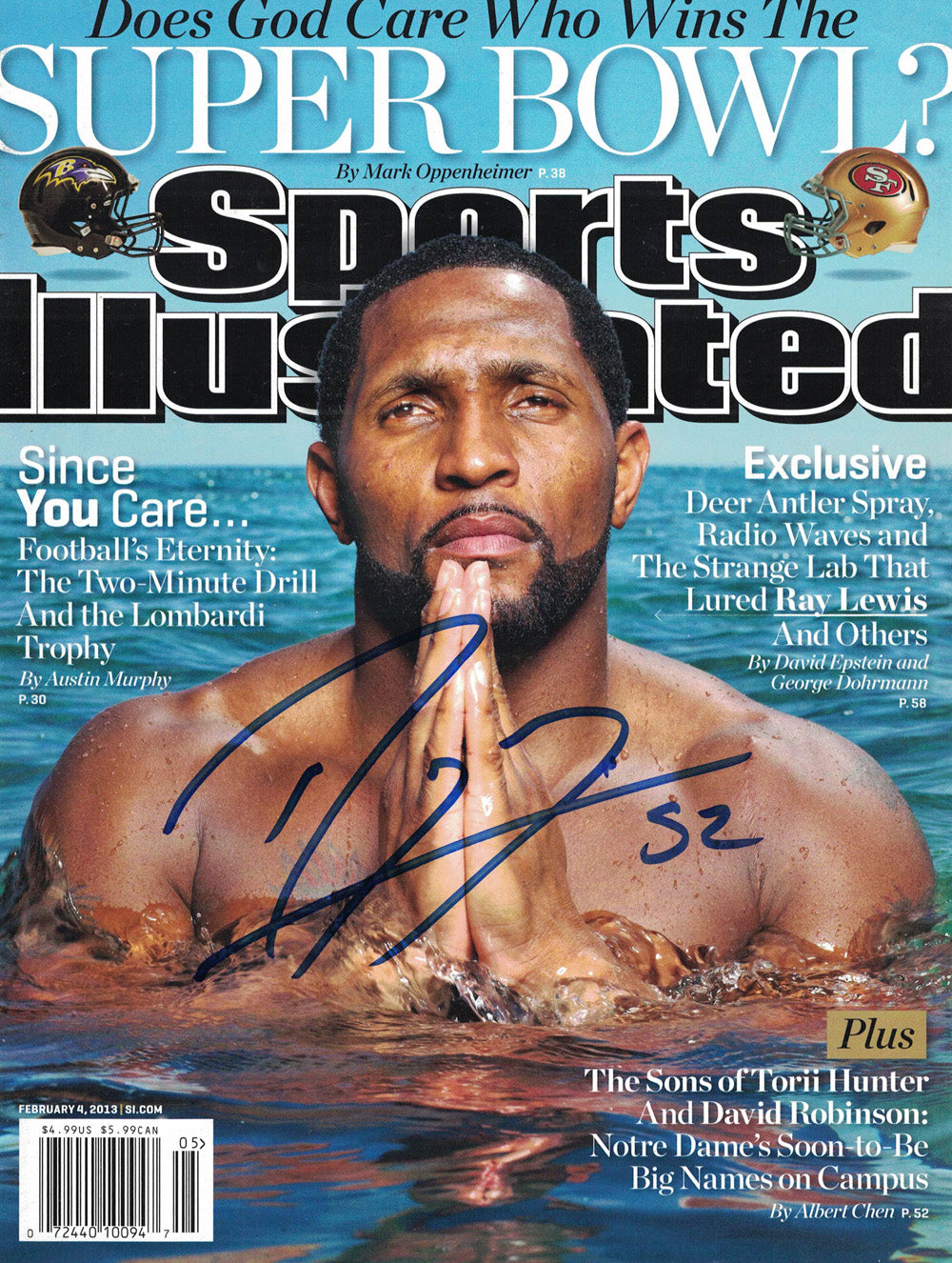 Ray Lewis 2/4/2013 Signed Sports Illustrated Magazine No Label Beckett-Powers Sports Memorabilia