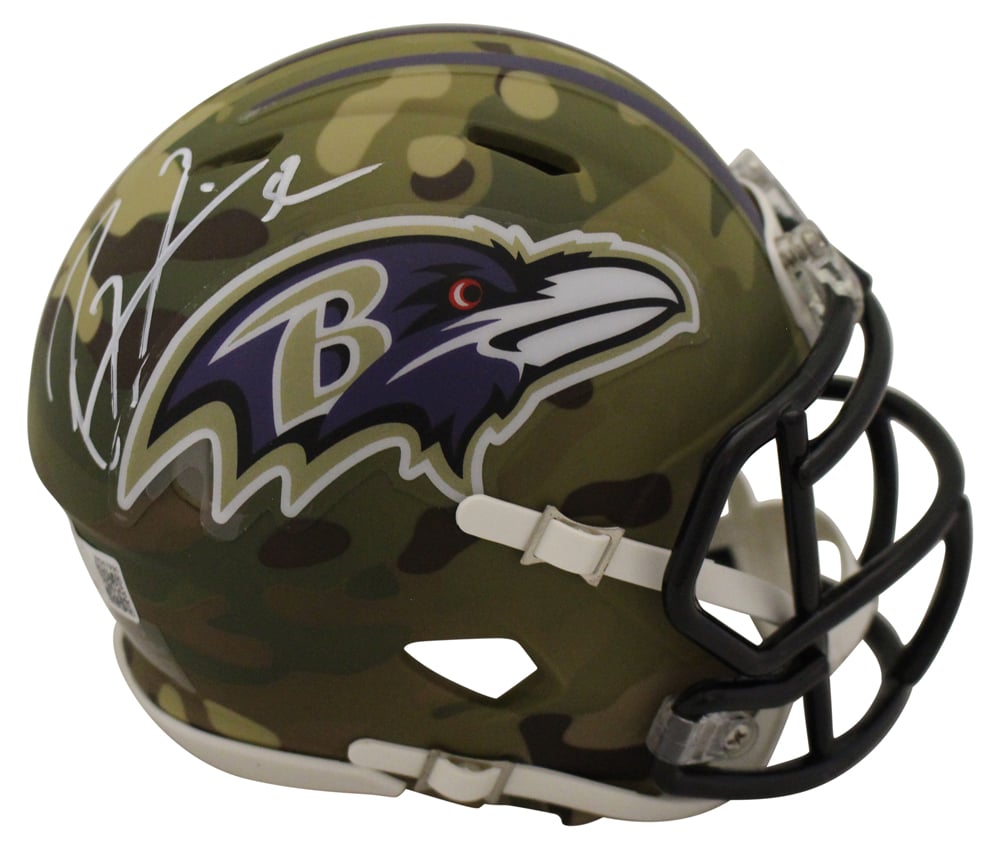 Ray Lewis Baltimore Ravens Signed Mini Helmet - Camo Beckett Beckett-Powers Sports Memorabilia