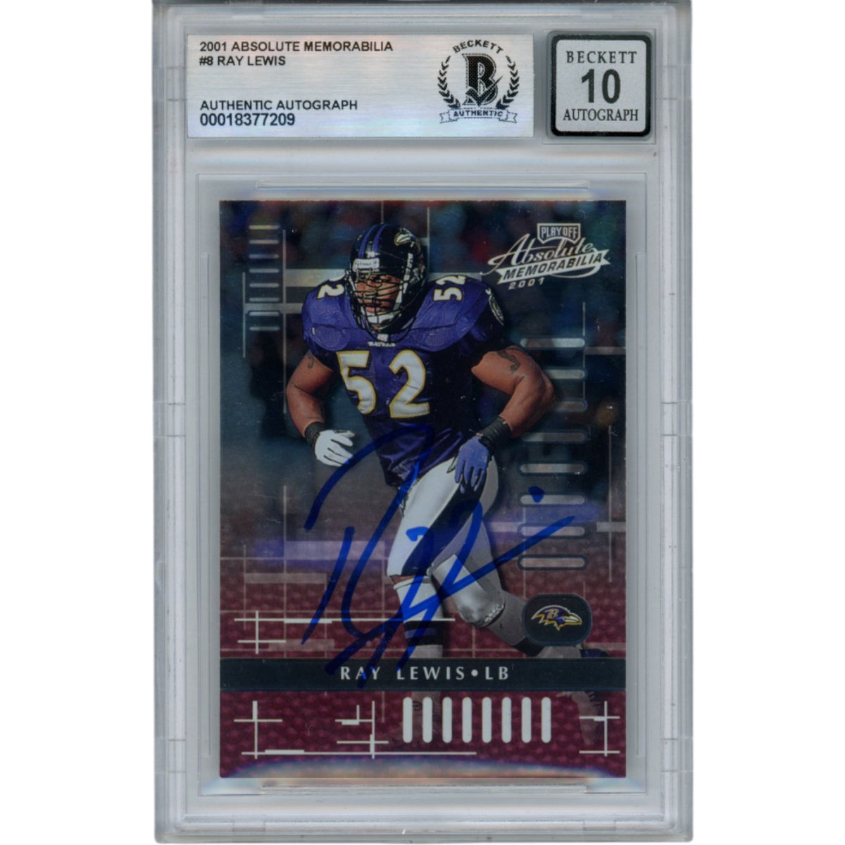 Ray Lewis Baltimore Ravens Signed Card - 2001 Playoff Absolute #8 Beckett Beckett-Powers Sports Memorabilia