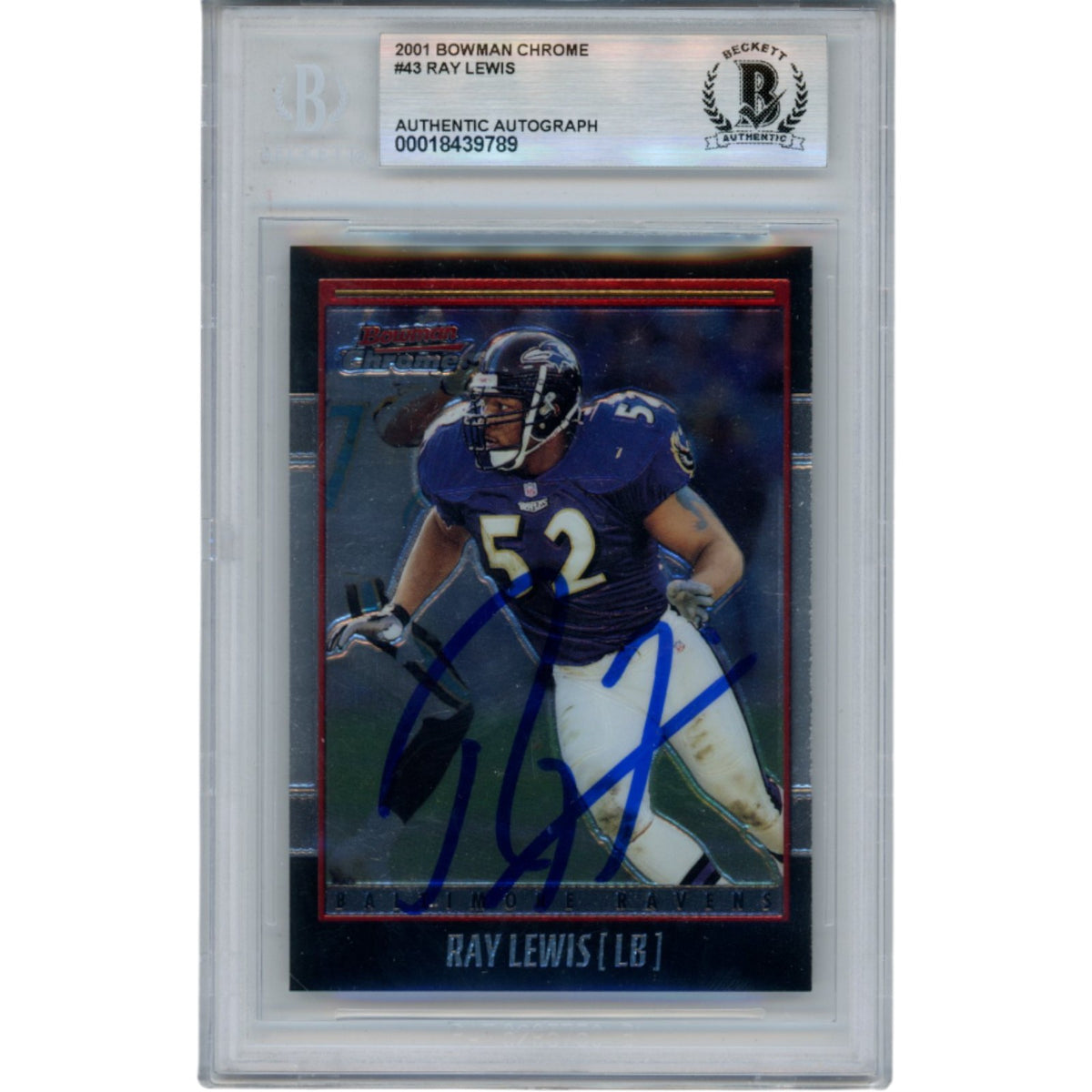 Ray Lewis Baltimore Ravens Signed Card - 2001 Bowman Chrome #43 Slab Beckett Beckett-Powers Sports Memorabilia