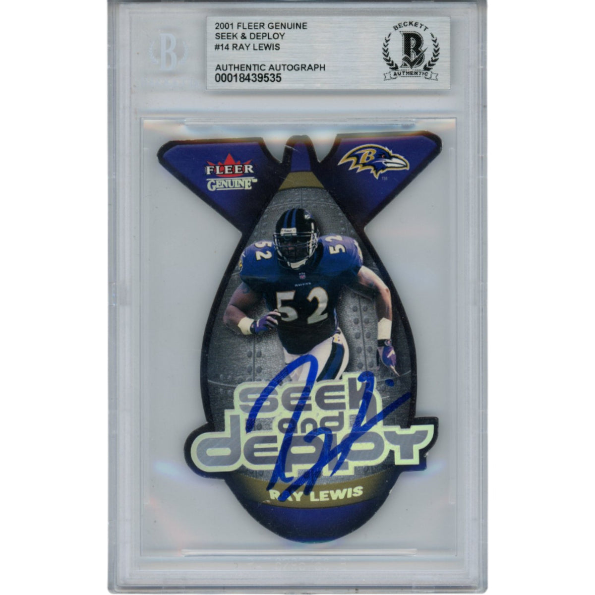 Ray Lewis Baltimore Ravens Signed Card - 2001 Fleer Genuine 14/15 Slab Beckett Beckett-Powers Sports Memorabilia