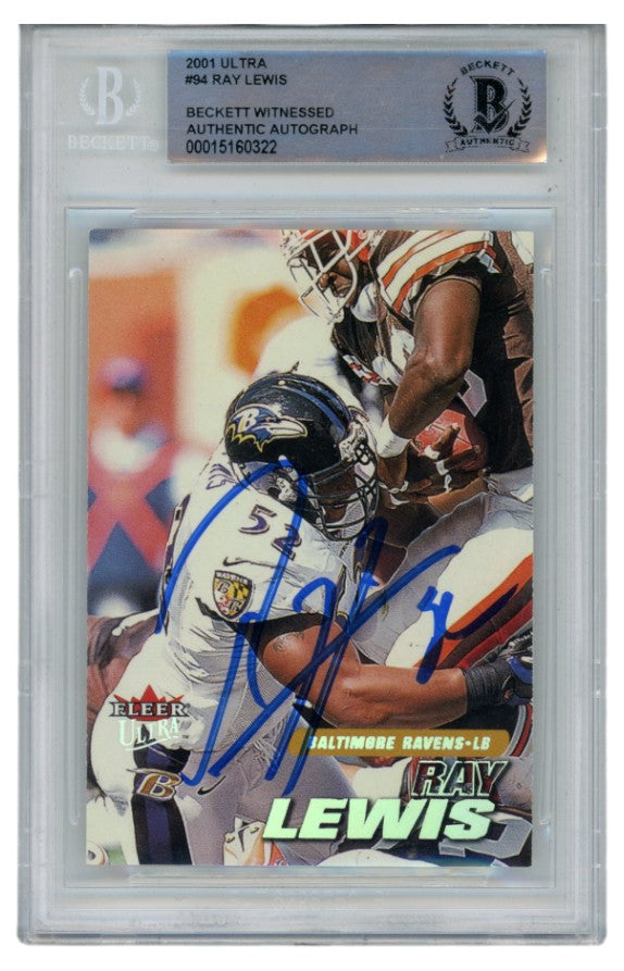 Ray Lewis Baltimore Ravens Signed Card - 2001 Fleer Ultra #94 Beckett Beckett-Powers Sports Memorabilia
