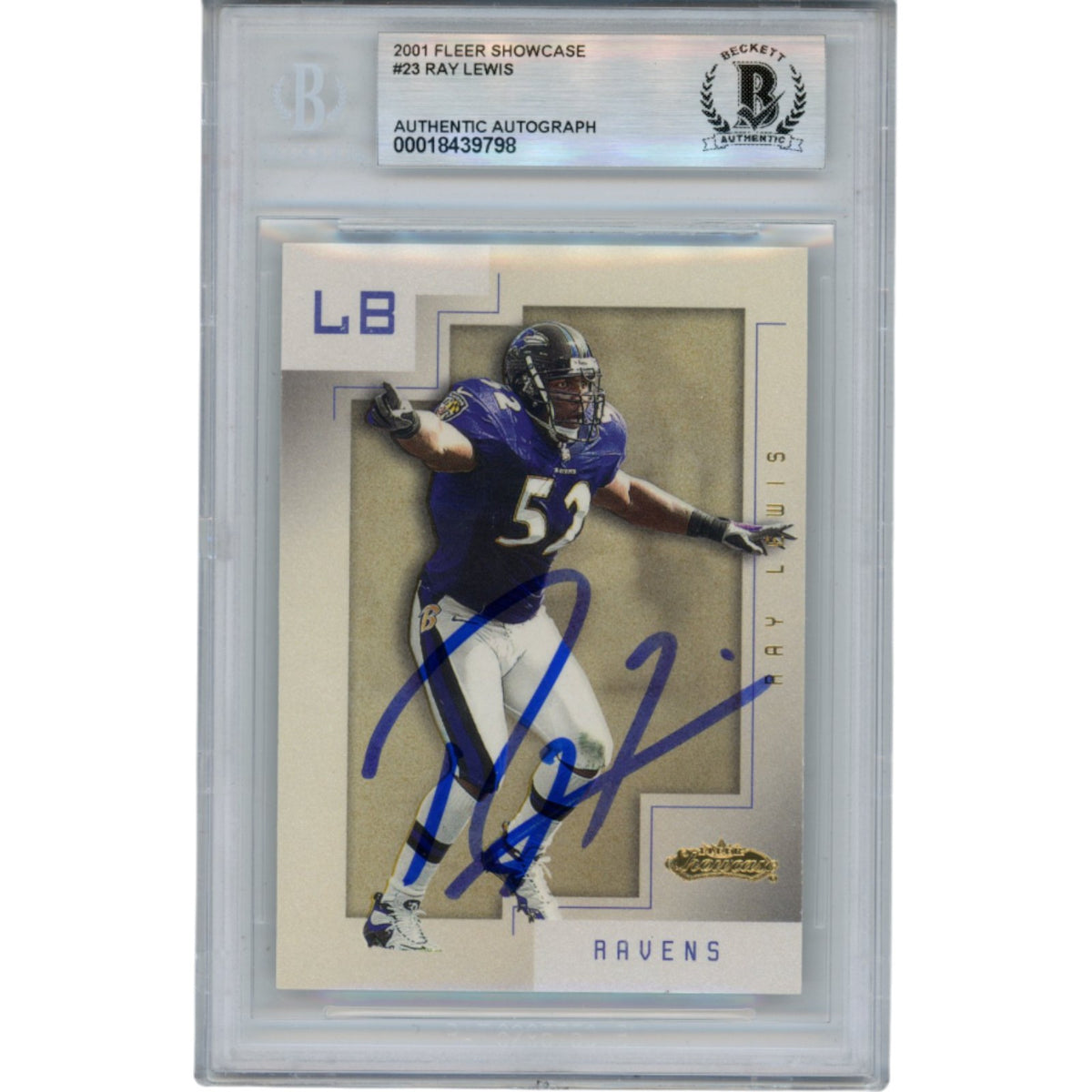 Ray Lewis Baltimore Ravens Signed Card - 2001 Fleer #23 Slab Beckett Beckett-Powers Sports Memorabilia