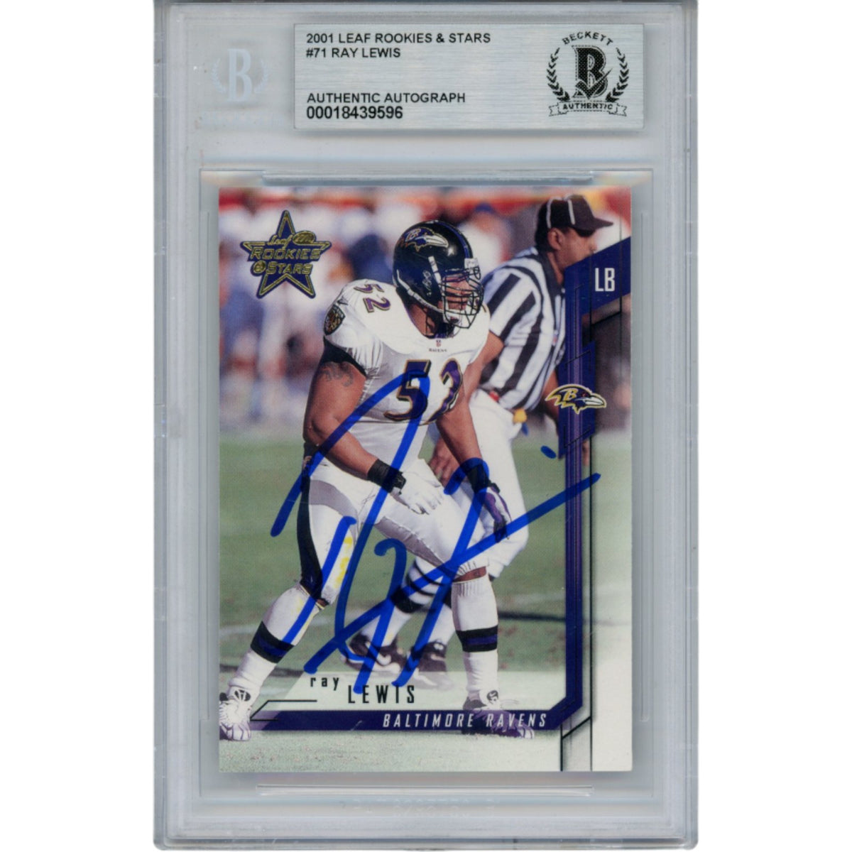 Ray Lewis Baltimore Ravens Signed Card - 2001 Leaf Rookies & Stars #71 Beckett Beckett-Powers Sports Memorabilia