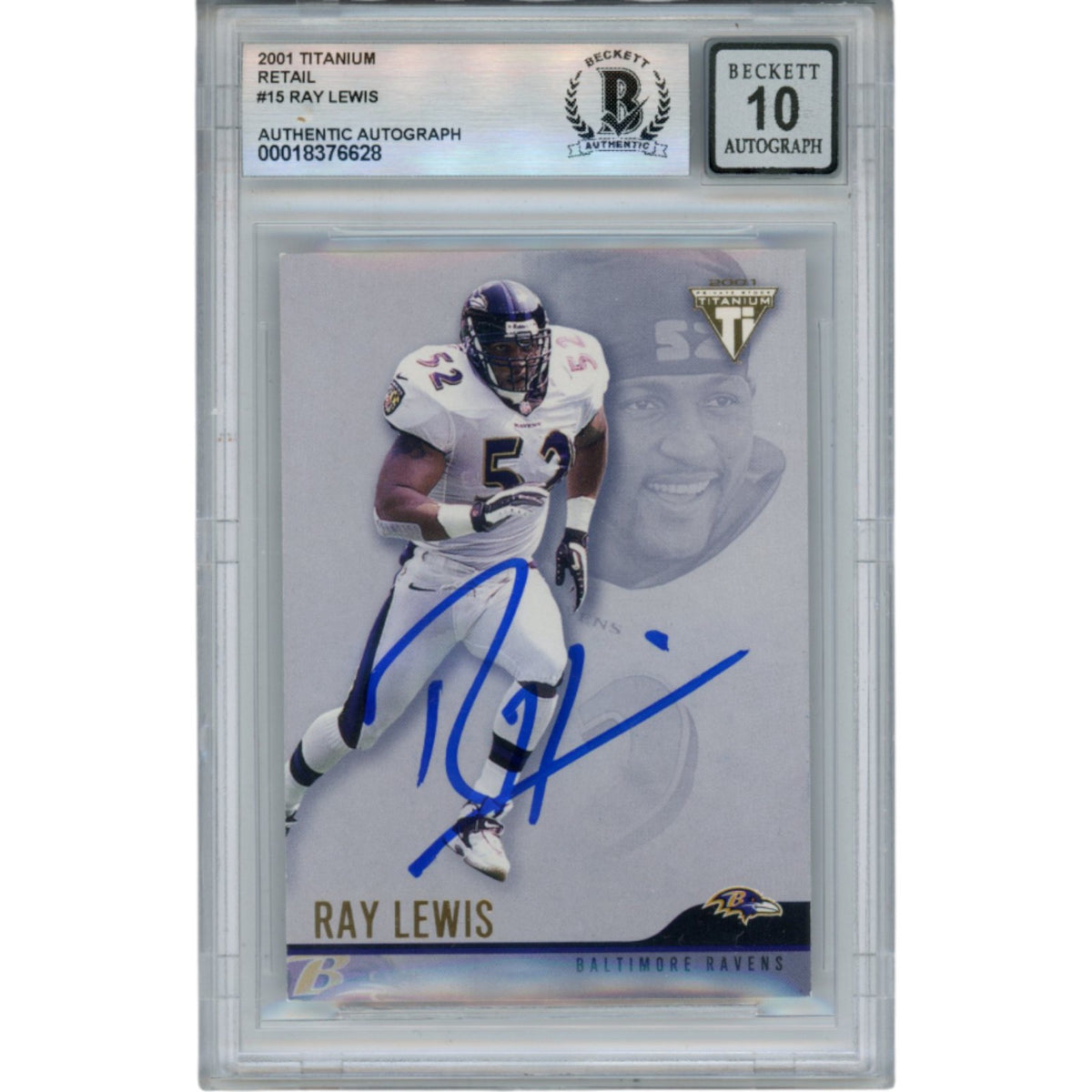 Ray Lewis Baltimore Ravens Signed Card - 2001 Pacific Private Stock #15 Beckett Beckett-Powers Sports Memorabilia