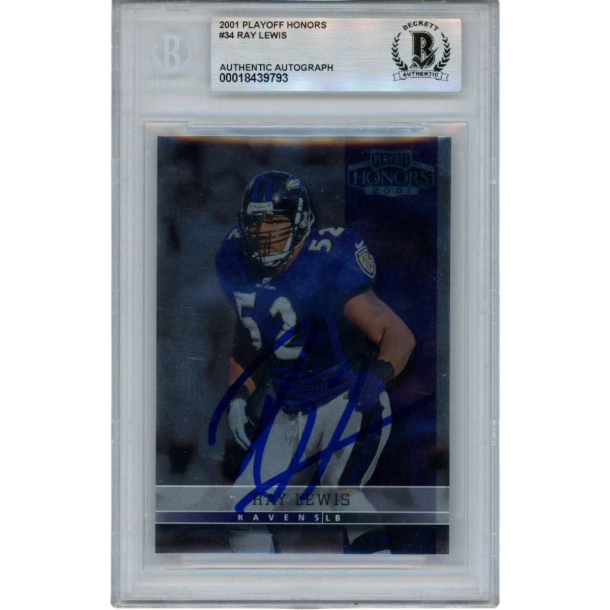 Ray Lewis Baltimore Ravens Signed Card - 2001 Playoff Honors #34 Slab Beckett Beckett-Powers Sports Memorabilia