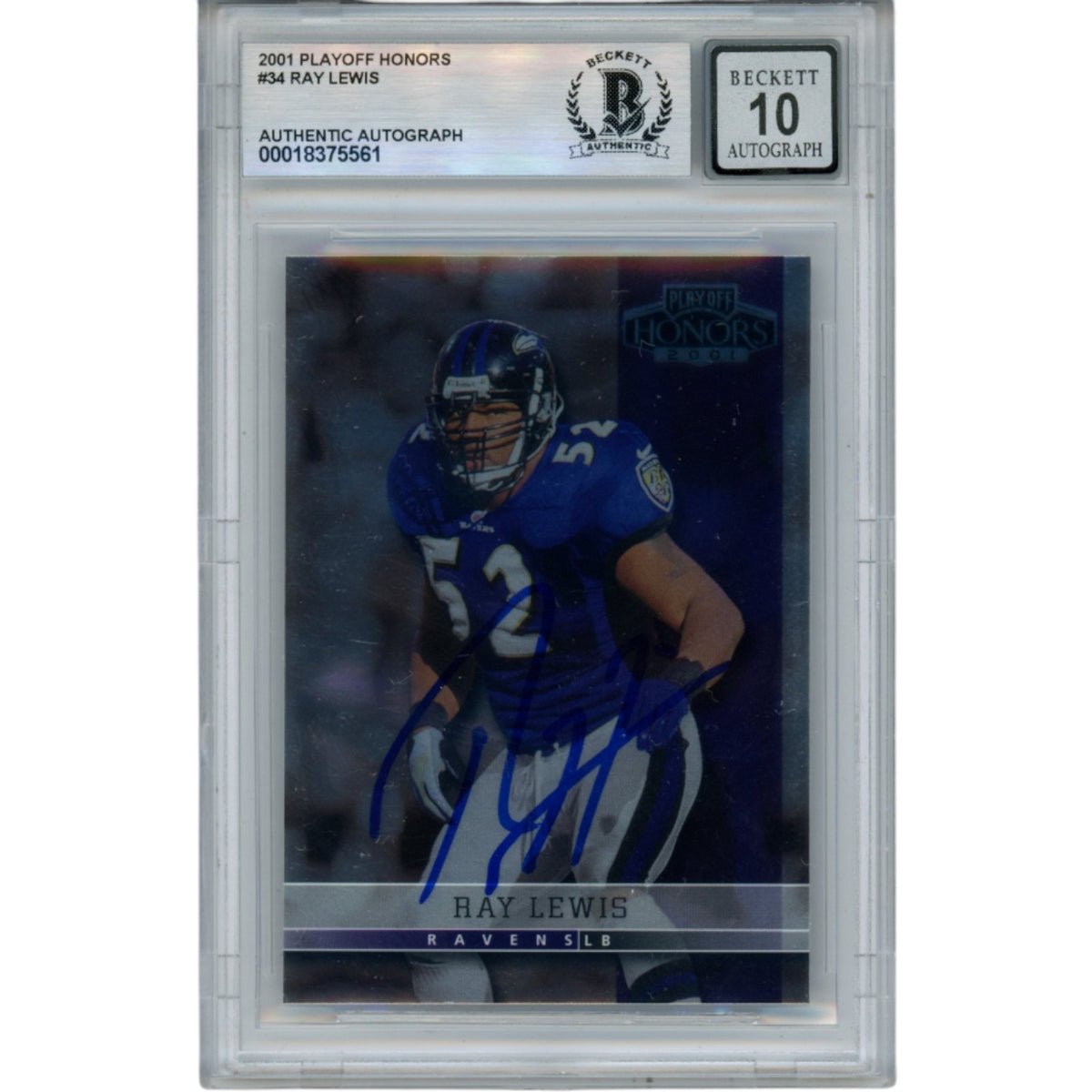 Ray Lewis Baltimore Ravens Signed Card - 2001 Playoff Honors #34 Beckett Beckett-Powers Sports Memorabilia