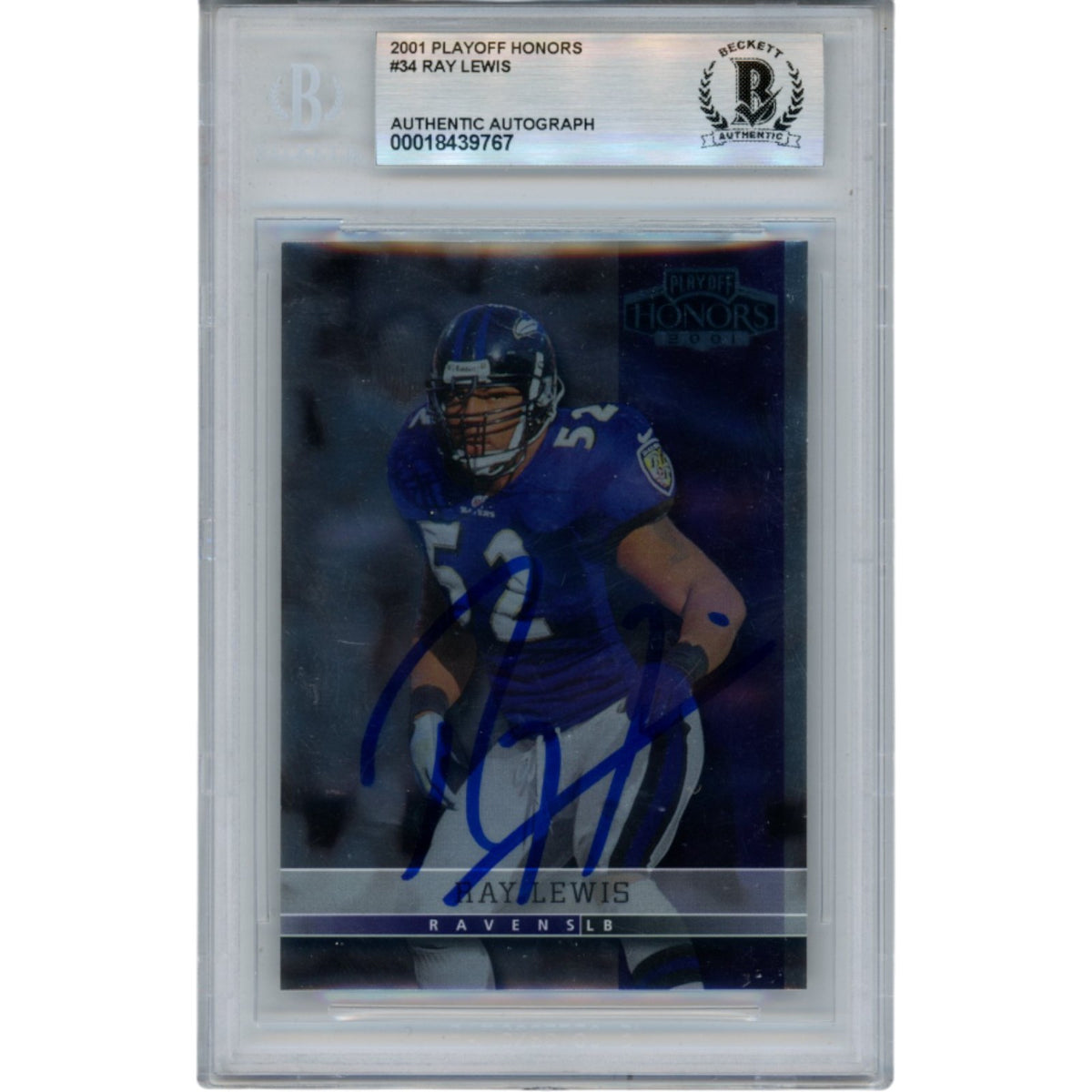 Ray Lewis 2001 Playoff Honors #34 Trading Signed Card Slab-Powers Sports Memorabilia
