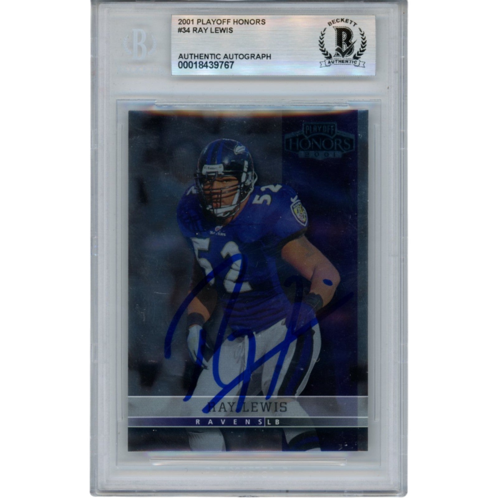 Ray Lewis 2001 Playoff Honors #34 Trading Signed Card Slab-Powers Sports Memorabilia