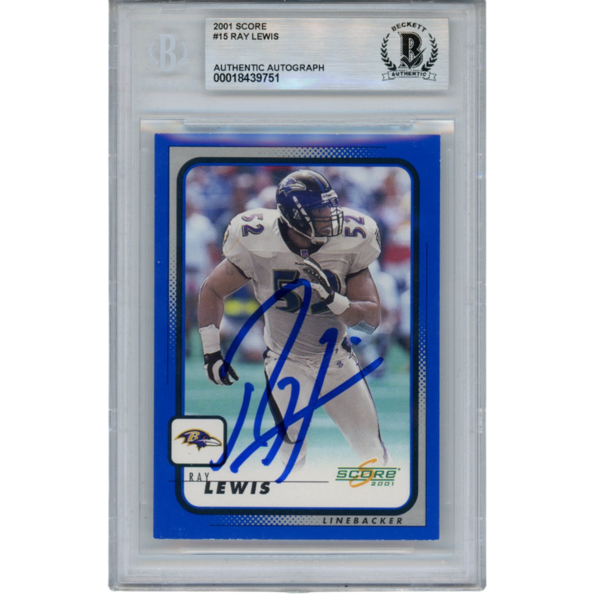 Ray Lewis Baltimore Ravens Signed Card - 2001 Score #15 Slab Beckett Beckett-Powers Sports Memorabilia