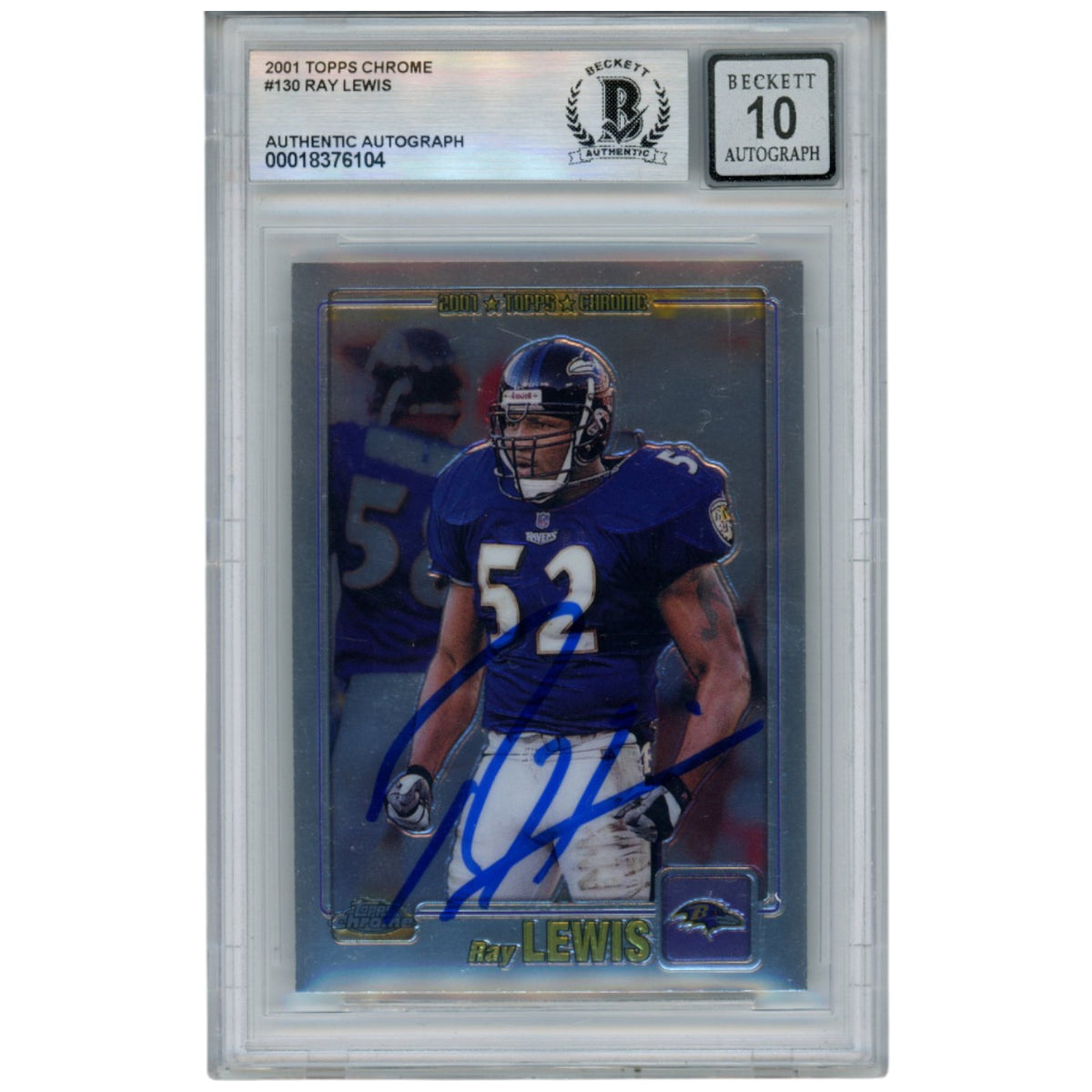 Ray Lewis Baltimore Ravens Signed Card - 2001 Topps Chrome #130 Beckett Beckett-Powers Sports Memorabilia