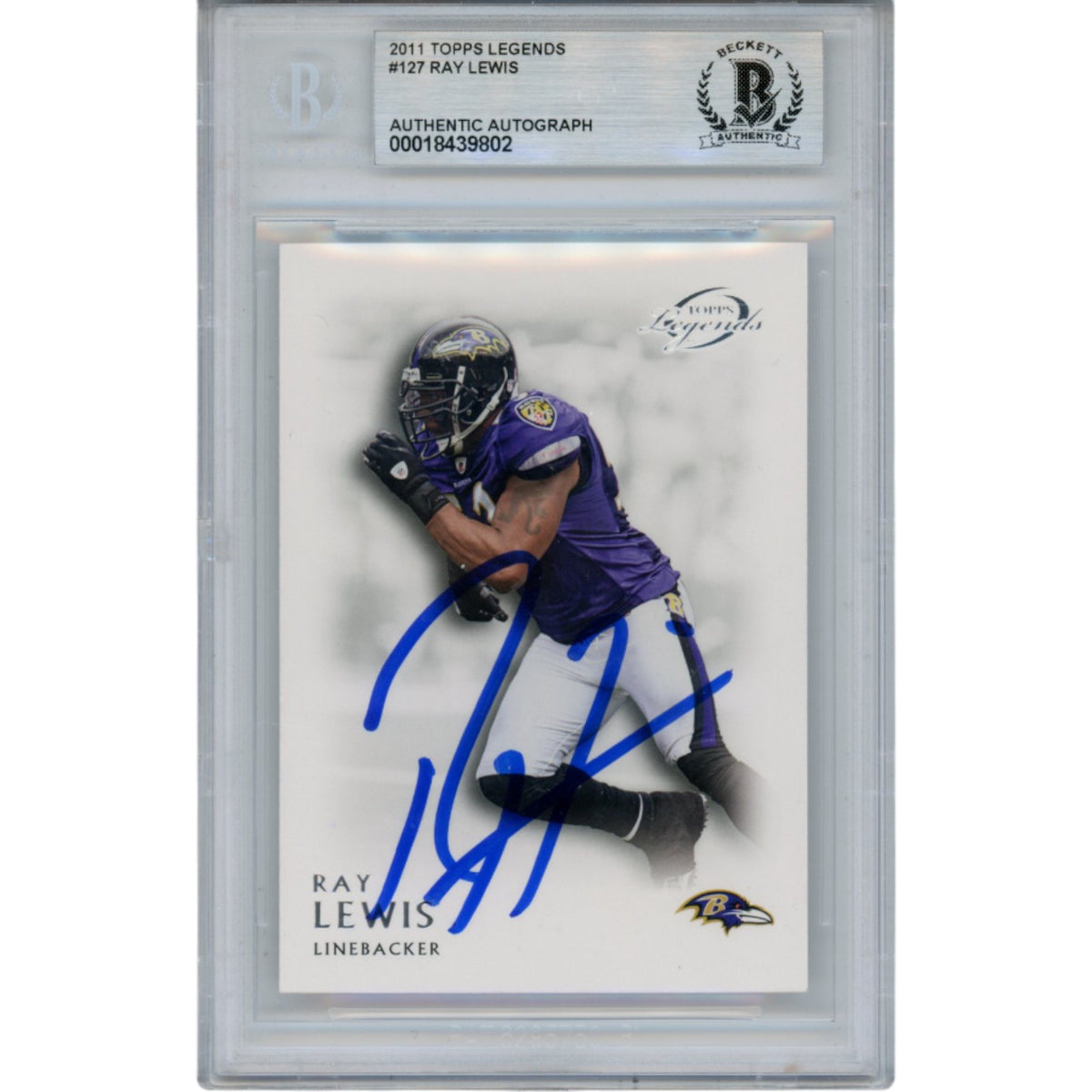 Ray Lewis Baltimore Ravens Signed Card - 2001 Topps Legends #127 Slab Beckett Beckett-Powers Sports Memorabilia