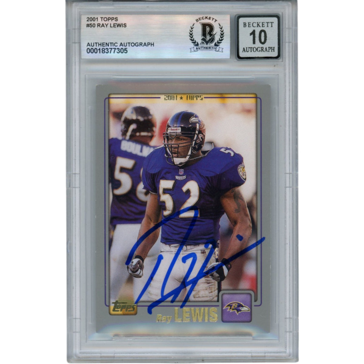 Ray Lewis 2001 Topps #50 Trading Signed Card-Powers Sports Memorabilia