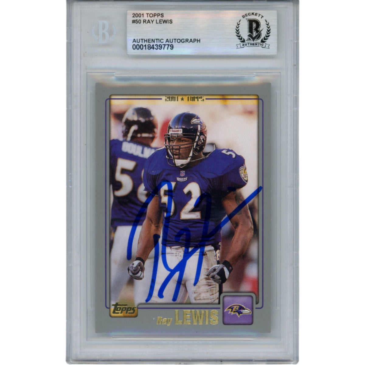 Ray Lewis Baltimore Ravens Signed Card - 2001 Topps #50 Slab Beckett Beckett-Powers Sports Memorabilia