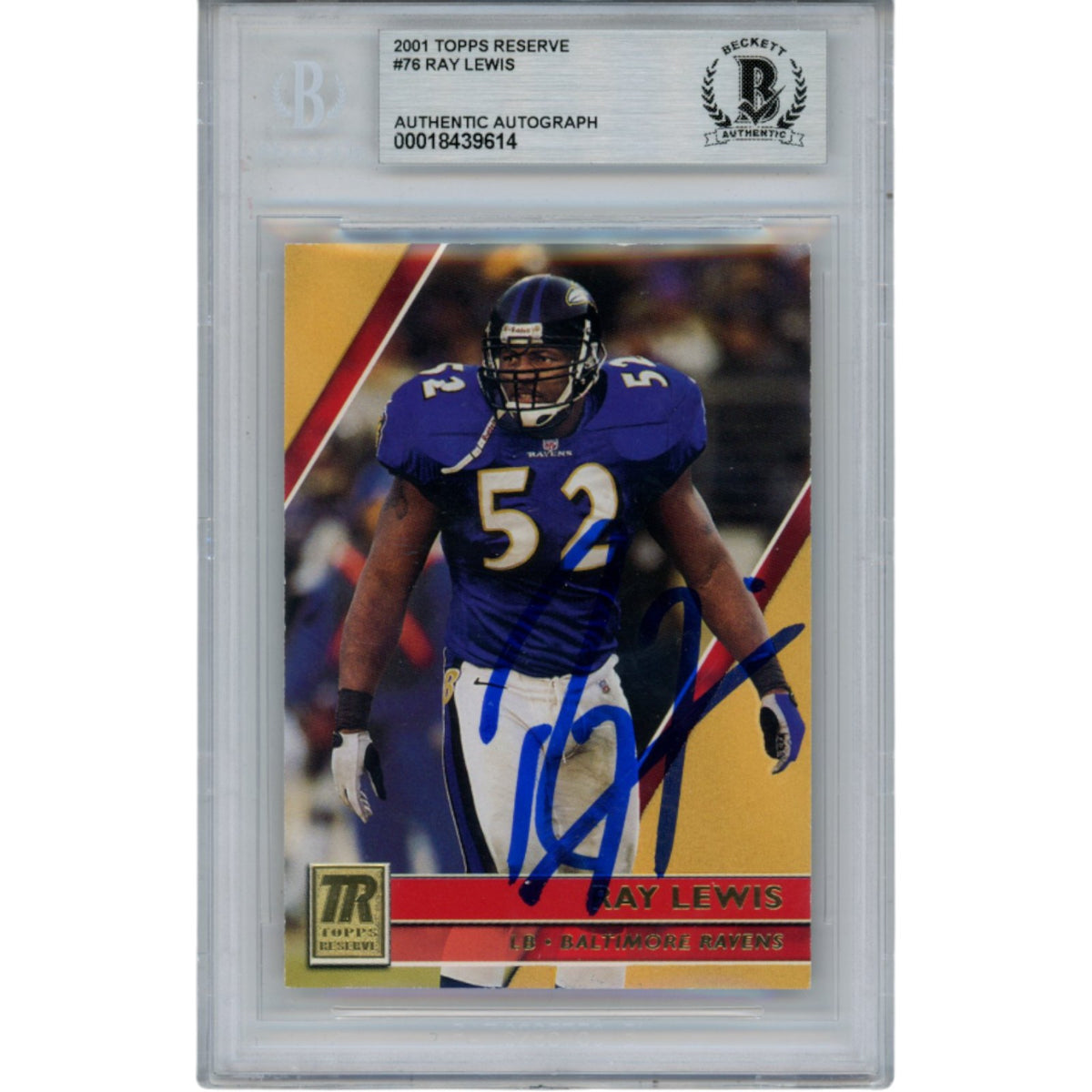 Ray Lewis Baltimore Ravens Signed Card - 2001 Topps Reserve #76 Slab Beckett Beckett-Powers Sports Memorabilia